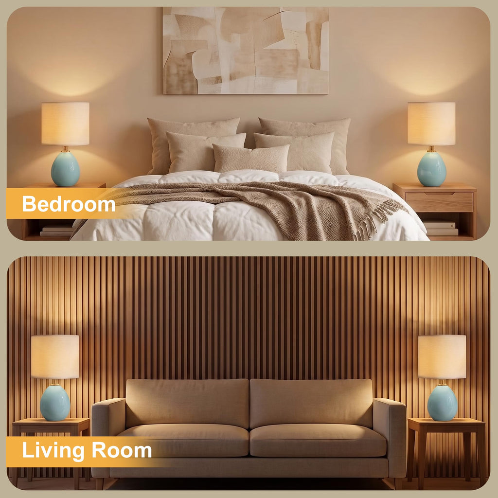 17.7" Ceramic Table Lamps Set of 2 Bedroom, Blue