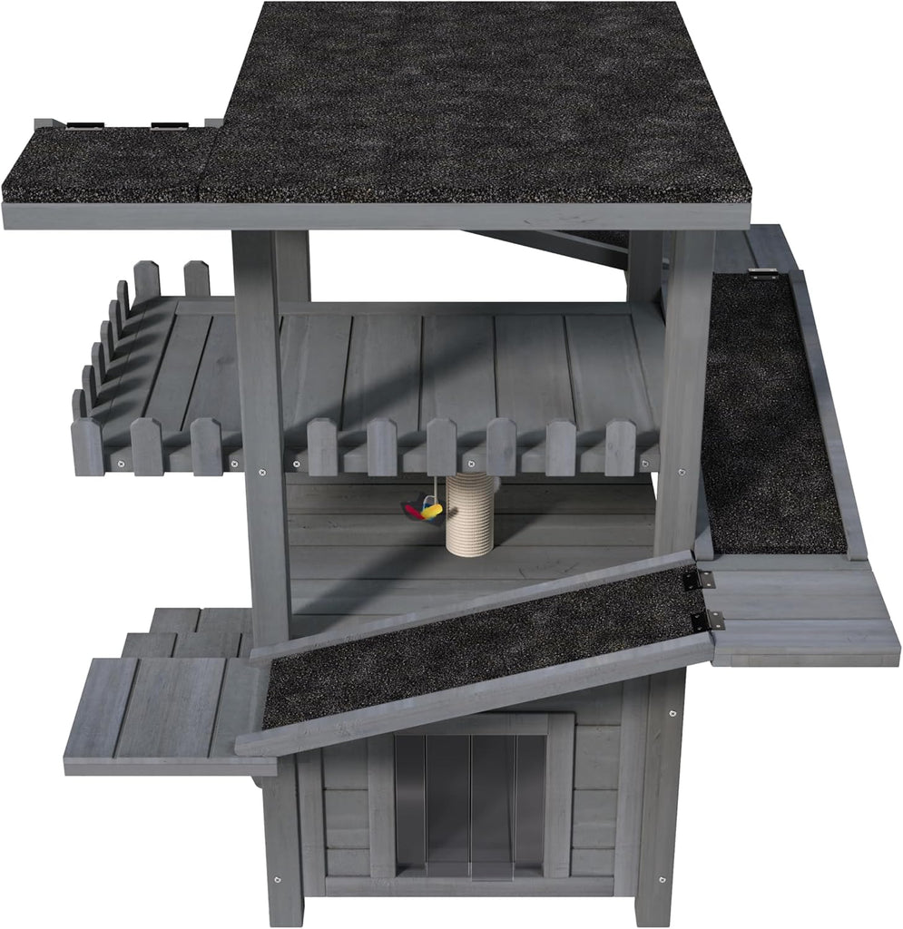 4-Tier Outdoor Cat House, Weatherproof Cat Tree Tower with Roof and 2 Doors