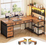 L Shaped Desk with 5 Drawers and Storage Shelves, Reversible Computer Desk with Bookshelf