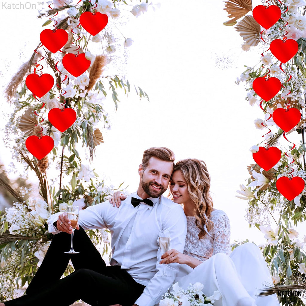 Red Hanging Heart Decorations - Set of 18