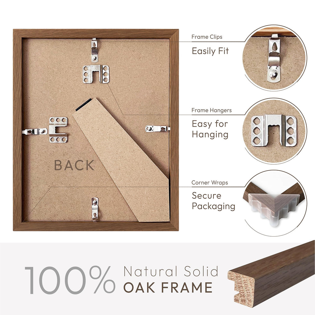 8x10 Picture Frame, Solid Oak Wood 8 x 10 Photo Frame with Mat to 5x7