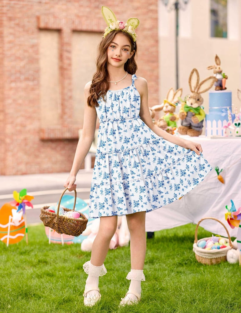 Girls' Summer Sundress Boho Spaghetti Strap Ruffled Tiered Dresses