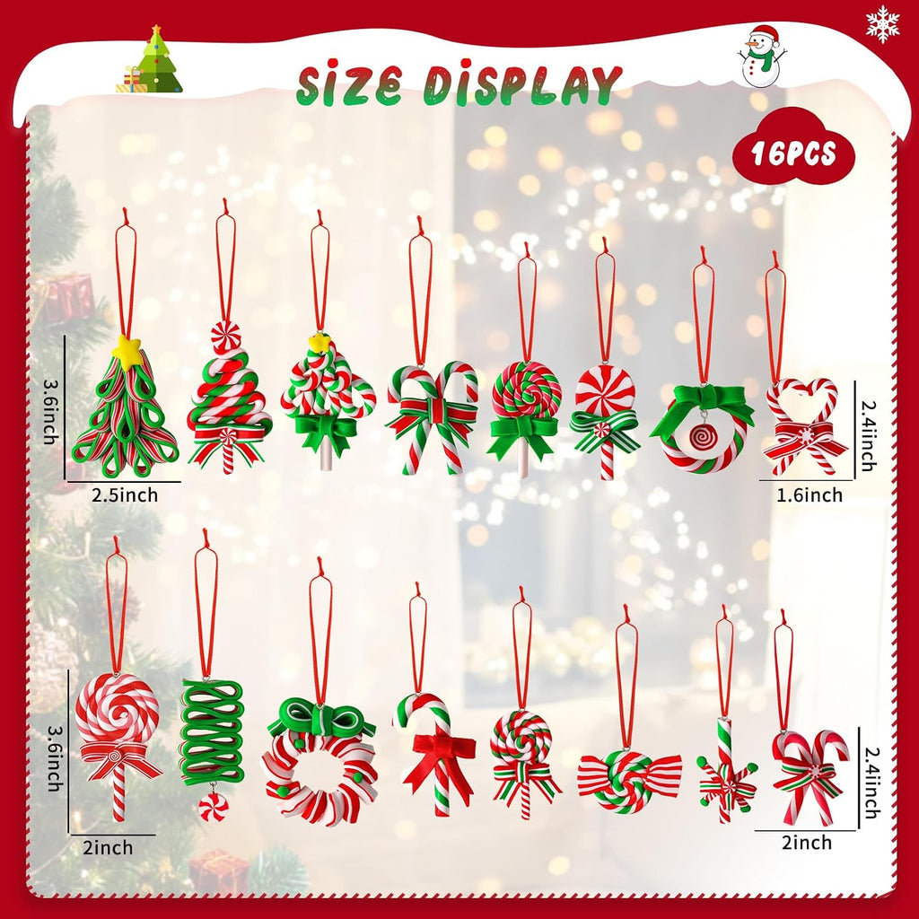 Christmas Lollipop Ornaments, Candy Christmas Tree Decorations - Set of 16