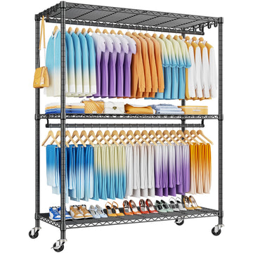 P8 Max Heavy Duty Clothes Rack(With Extended Width Design) Rolling Clothing Racks for Hanging Clothes, Portable