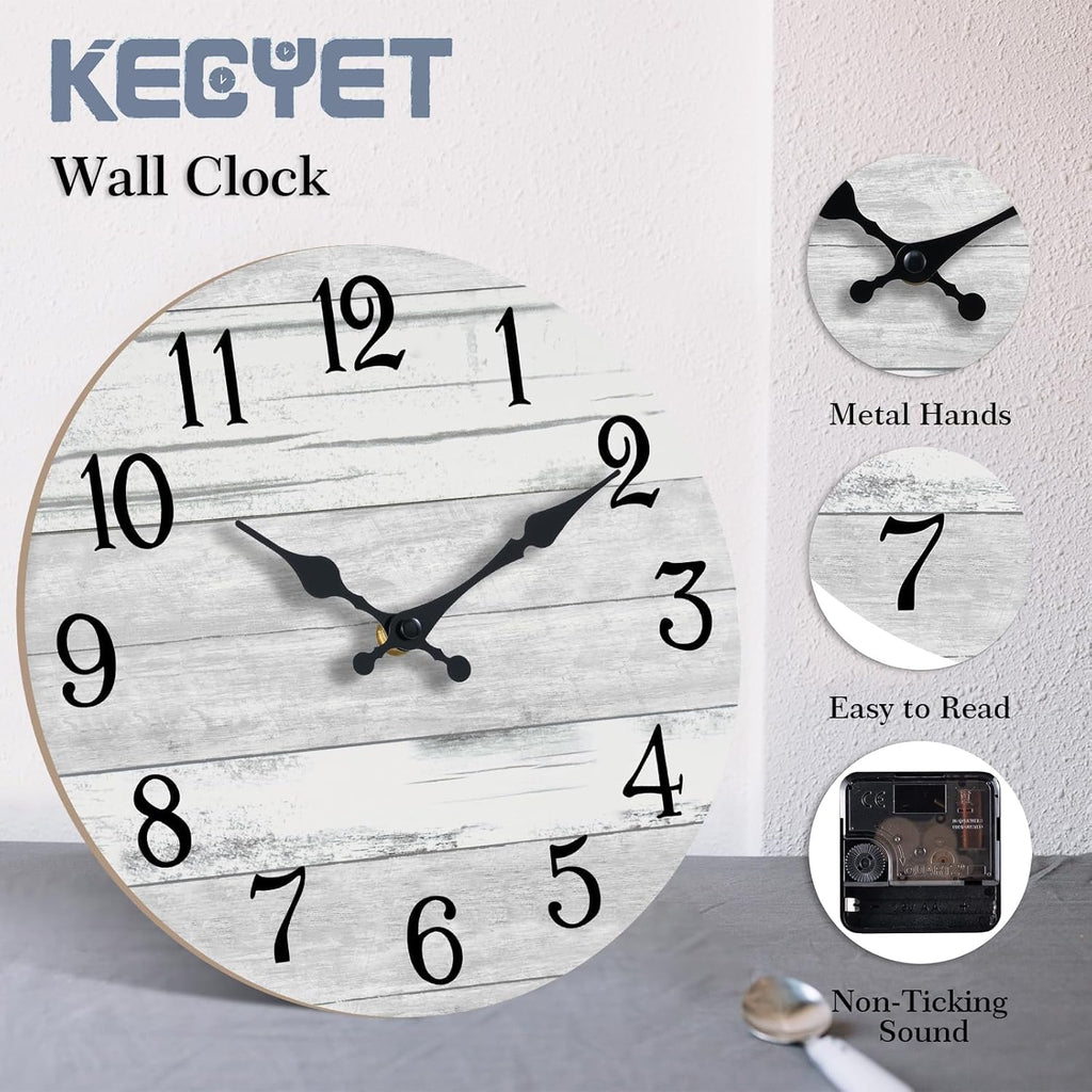 Wall Clock Battery Operated 14 Inch Large Gray Silent Non Ticking Country Rustic Design Vintage Retro Decorative