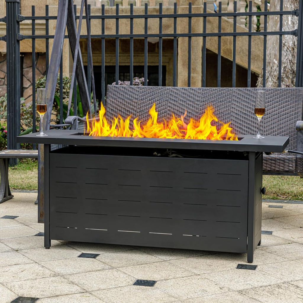 57 inch Propane Fire Pit Table,50000 BTU Gas Fire Pits Table with Lid & Lava Rock & Waterproof Cover