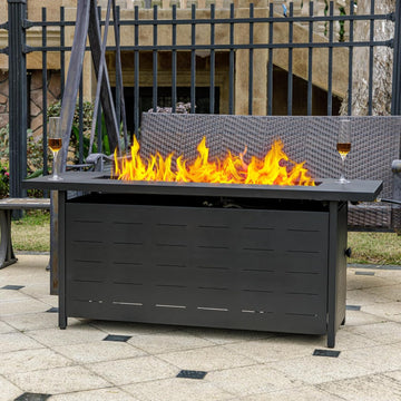 57 inch Propane Fire Pit Table,50000 BTU Gas Fire Pits Table with Lid & Lava Rock & Waterproof Cover