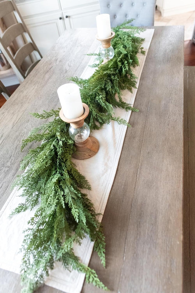 Real Touch Cedar Garland Artificial Realistic, Faux Cedar Garland Realistic, Realistic Christmas Garland for Mantle