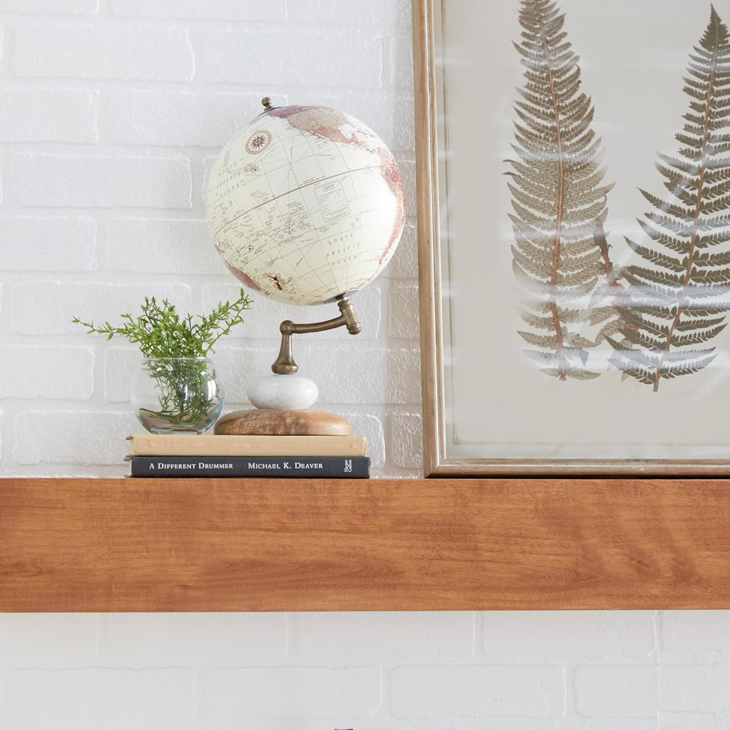 Contemporary Mango Wood Globe Globe, 8" x 8" x 14", Cream