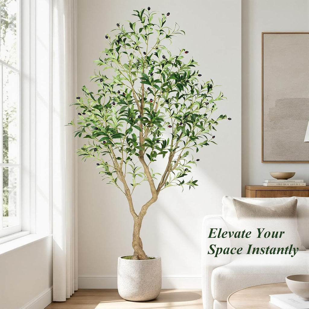 6FT Olive Trees Artificial,Tall Faux Olive Tree with Lifelike Branches and Realistic Olives, Lush and Elegant Fake