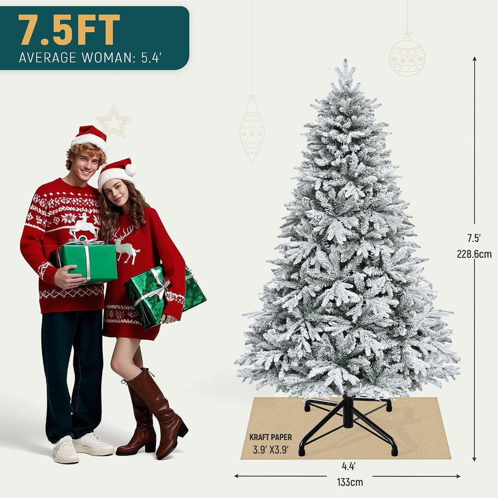 Prelit Canaan Fir Snow Flocked Christmas Tree with Remote