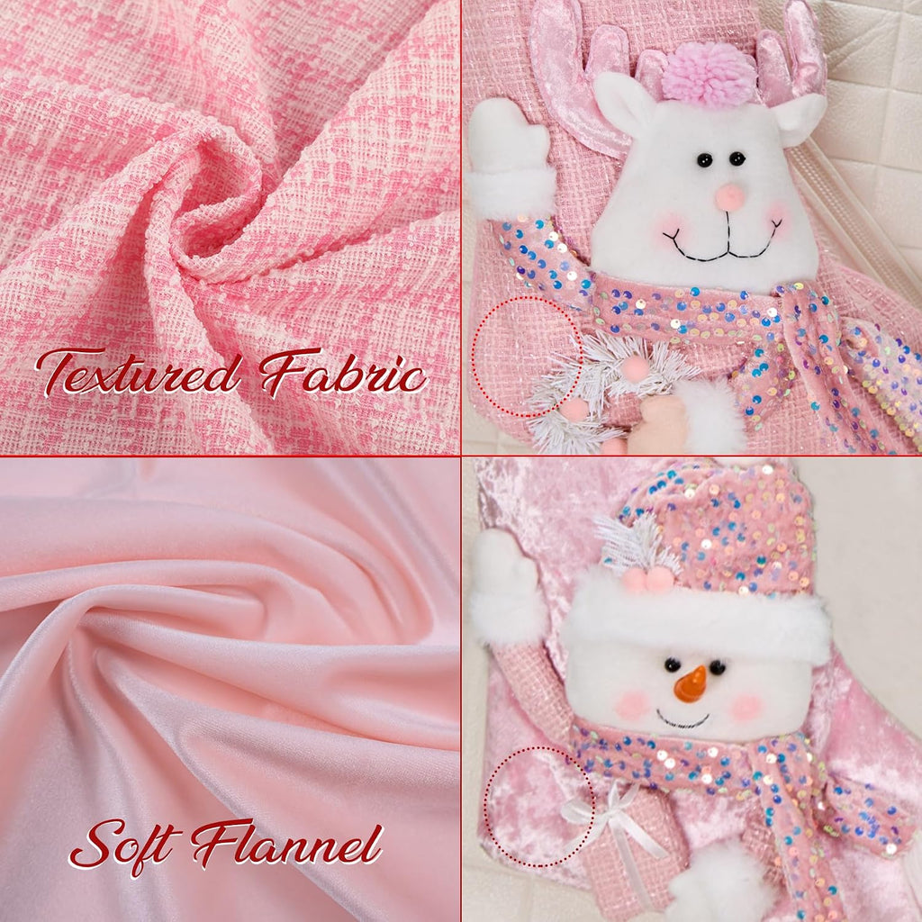 Personalized , Pink 18 Inches Xmas Stockings Holiday Christmas Decoration Gifts for Family Gril Boy Kids- 1 Pack