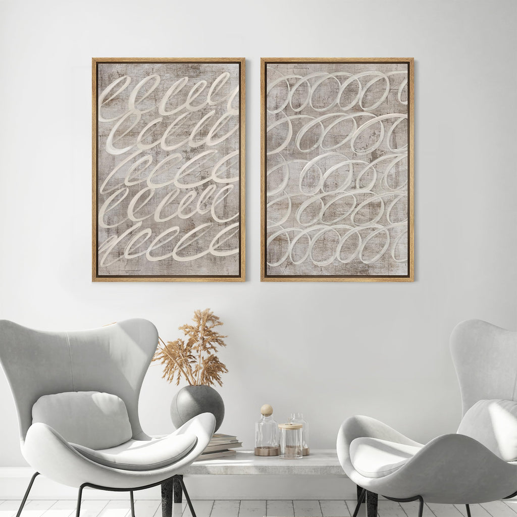 Framed Canvas Print Wall Art Vintage Mid-Century Swirl Abstract Shape Illustrations Modern Art Decorative Bohemian