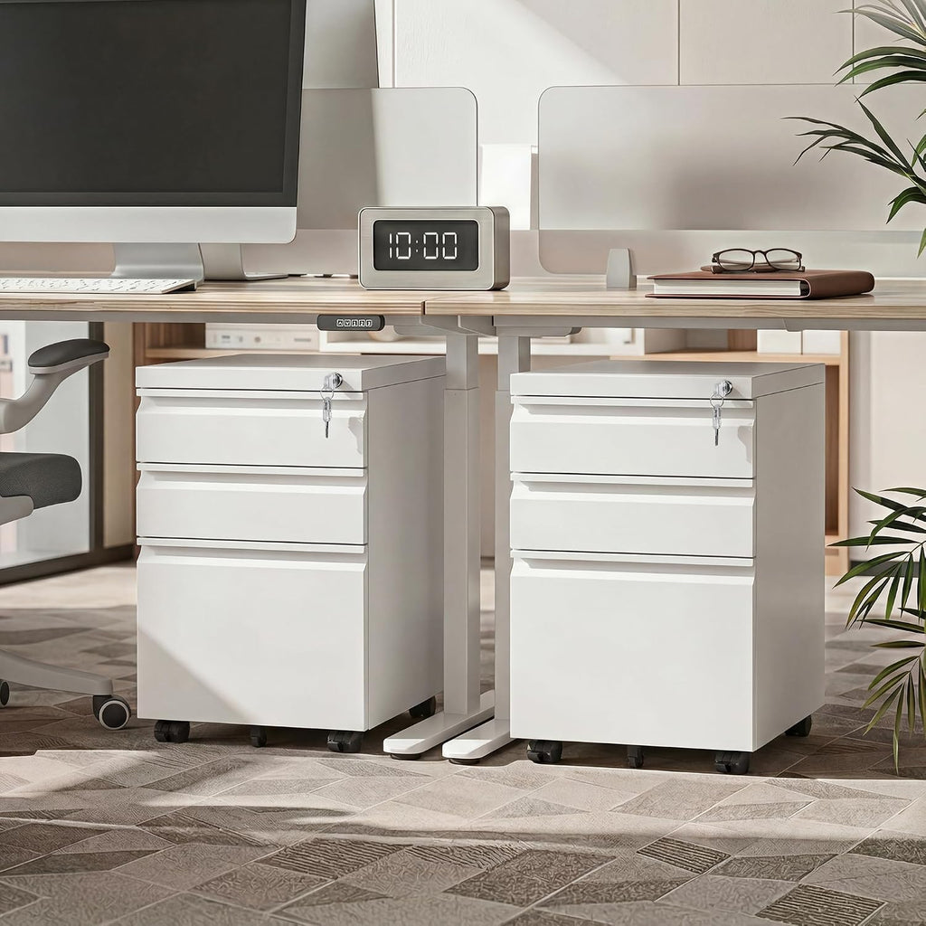 3 Drawer Mobile File Cabinet, Fully Assembled Except Casters | Under Desk Metal Filing Cabinet with Lock , Fits