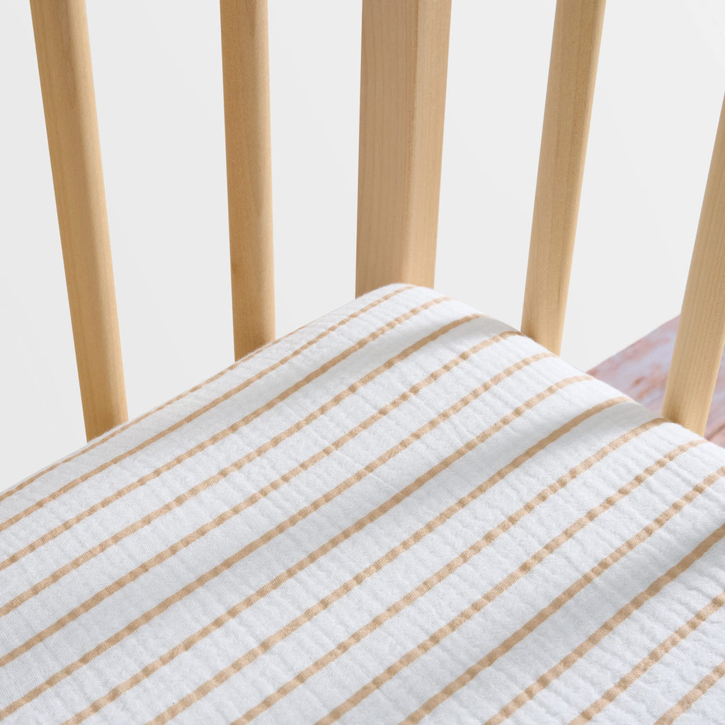 Muslin Fitted Crib Sheet, 100% Cotton, 28"x52", Neutral Stripe