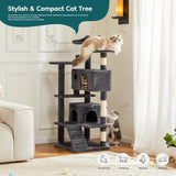 54-inch Indoor Cat Tree Tower - Multi-Level Pet House for Large Cats with 2 Condos, Scratching Posts, Round Platform