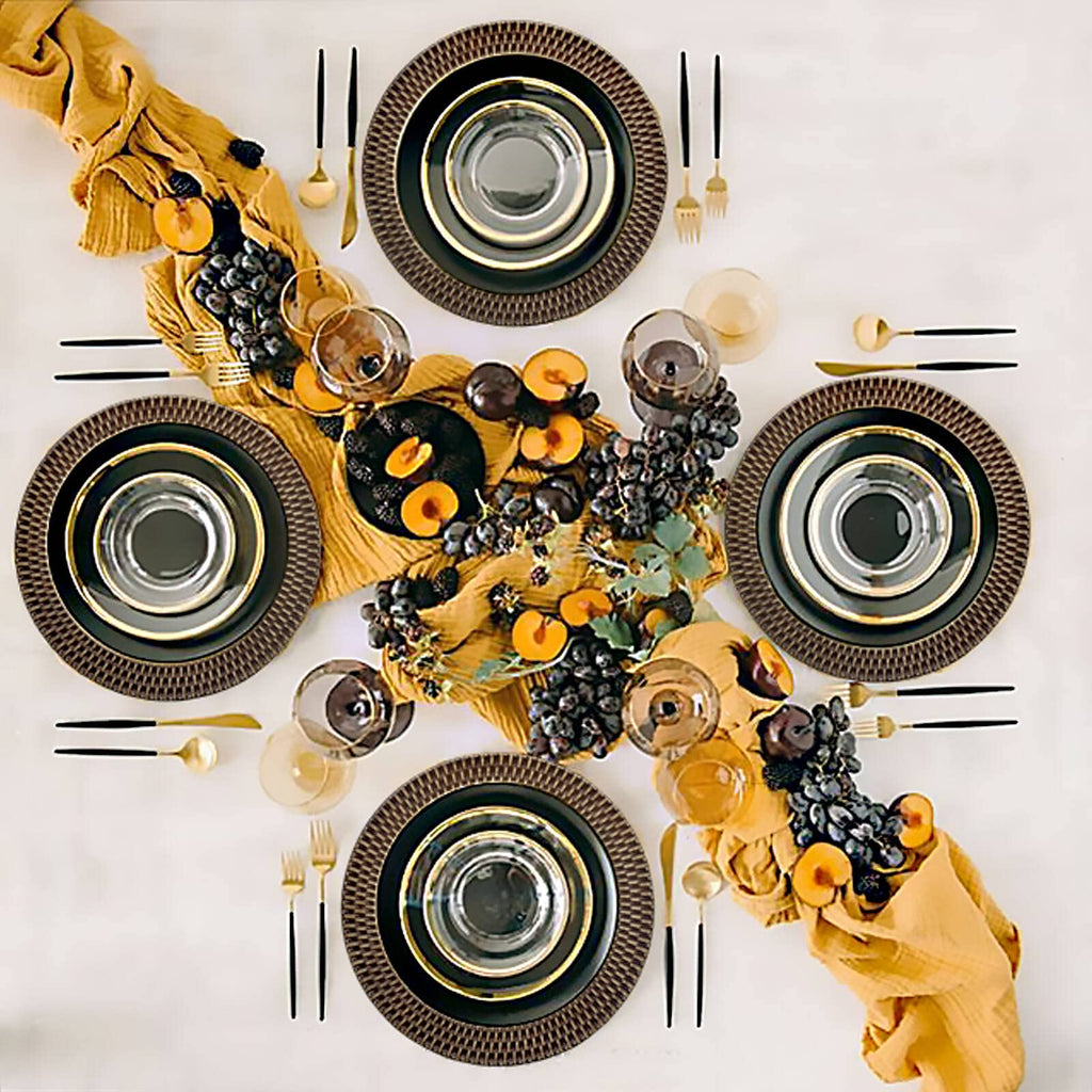 Faux Rattan Plastic Rustic Charger Plates, Set of 6 Elegant Round Plate Chargers for Dinner, Decorative for Events