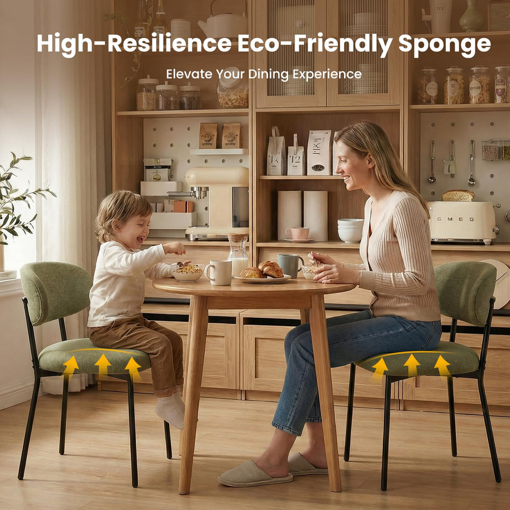 Upholstered Set of 4, Modern Fabric Kitchen Chairs with Curved Backrest and Cushioned Seat, Sturdy Metal Legs