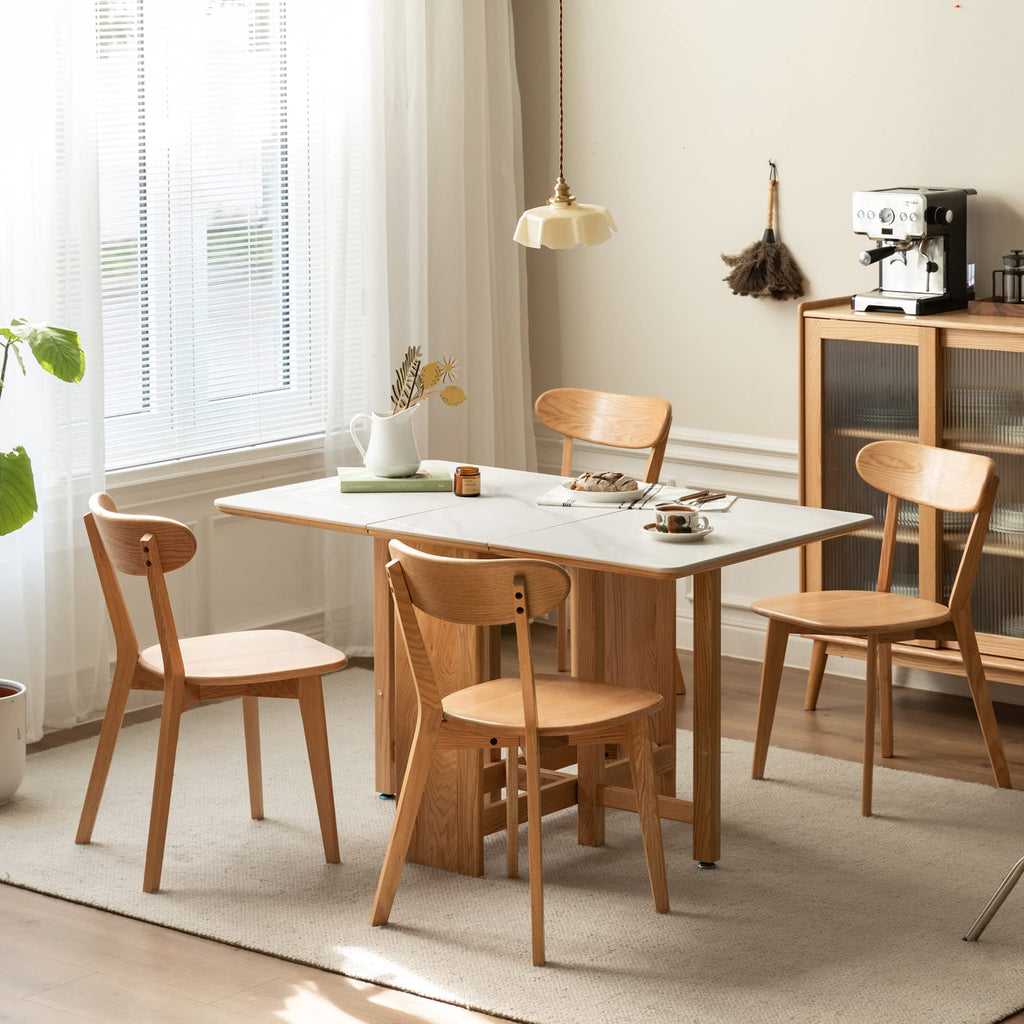 100% Solid Oak Dining Chairs Set of 2, Mid-Century Modern Dining Room Chairs, Wooden Kitchen Chairs with Curved