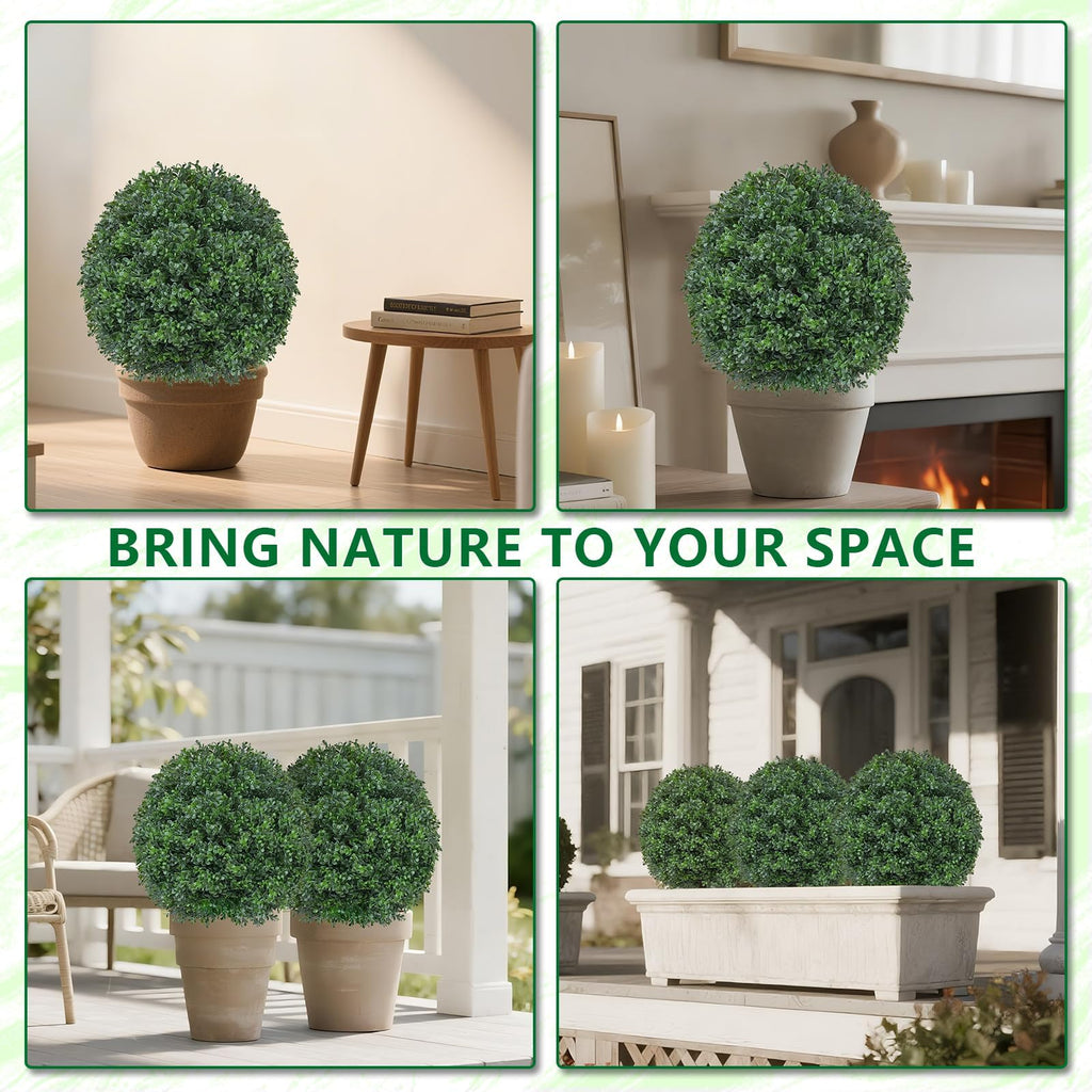 2 Pack 27.6" Artificial Boxwood Topiary Ball with Spikes for Outdoor