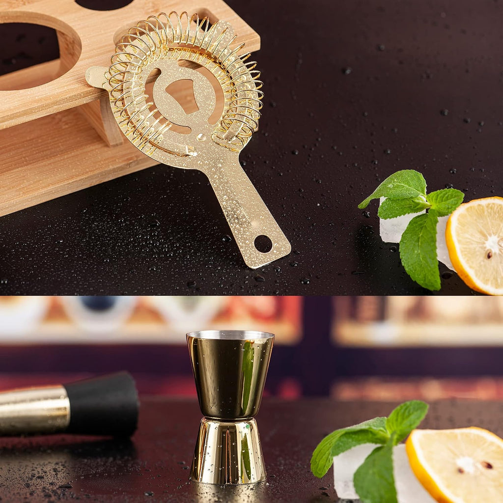 Shakers Bartending, -Cocktail Shaker Set Gold Drink Mixer with 25oz Martini Shaker,Muddler,Bar Spoon and More - Set of 11