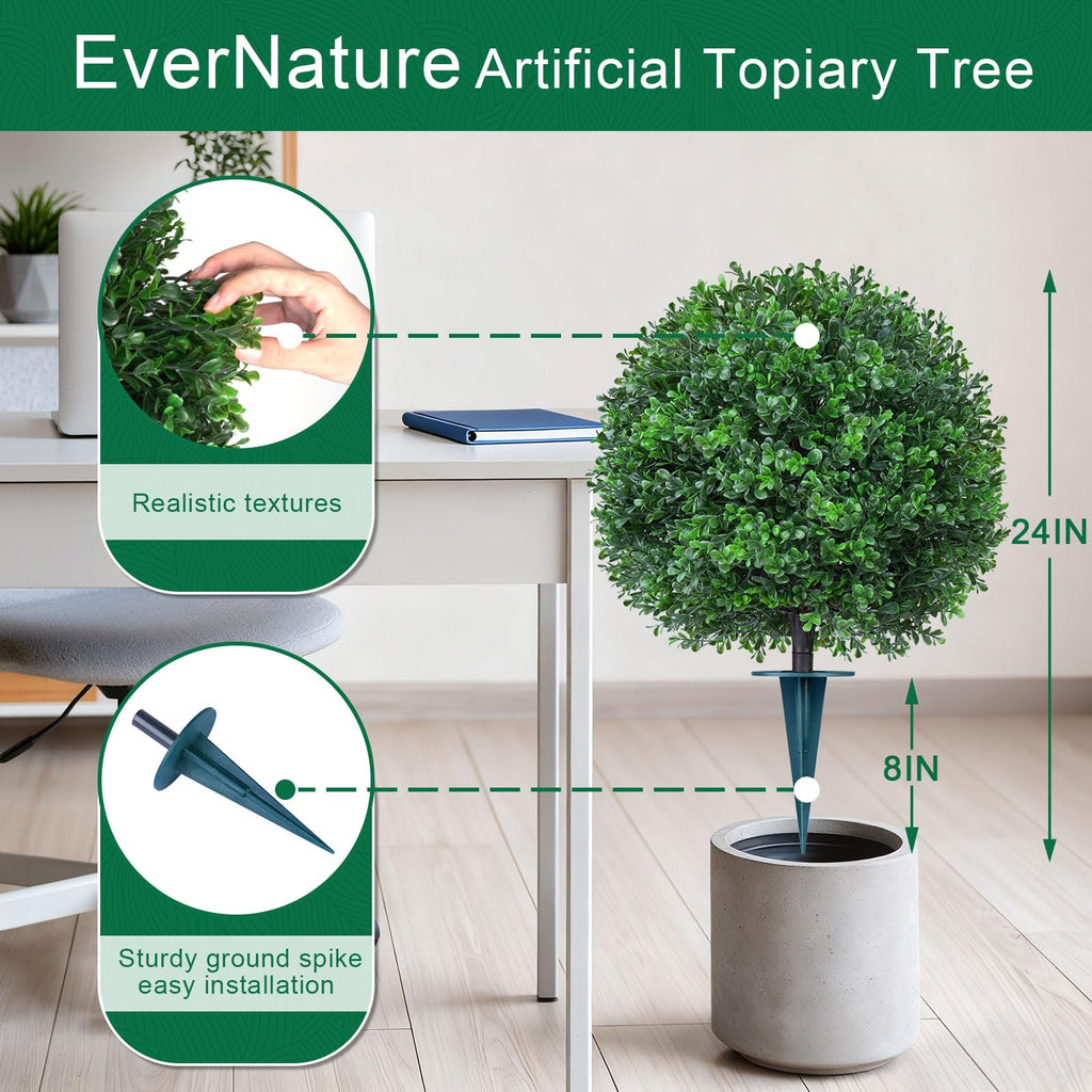 2Pcs Artificial Boxwood Topiary Ball Trees, Faux Boxwood Shrubs