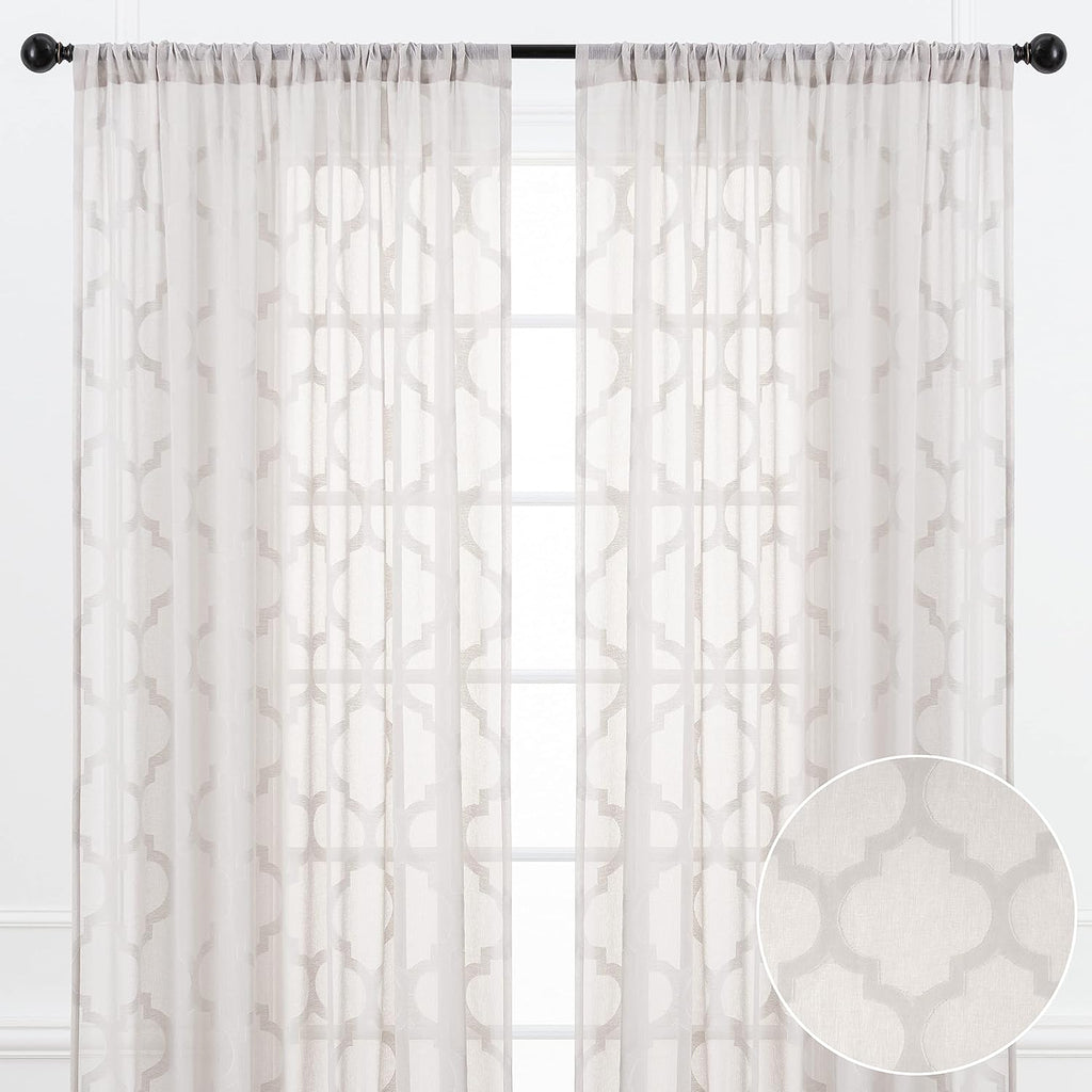 Premium Quatrefoil Voile Sheer Curtains - 2-Panel Light Filtering Curtains - 52" x 96" - Taupe