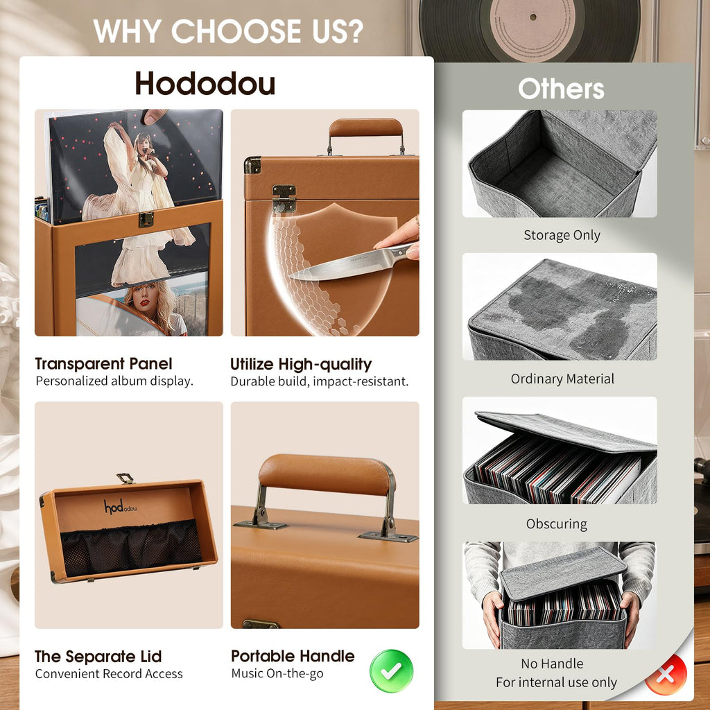 Vinyl Record Storage Box with Lock Record Organizer Storage for 30+ Single Records 12-inch Water Resistant