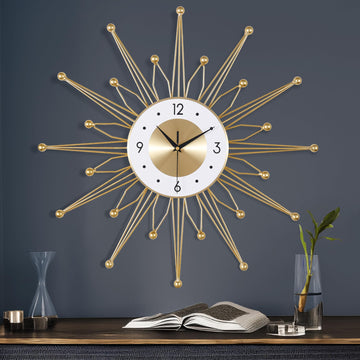 23 inch Metal Large Gold Starburst Wall Clock Mid Century Art Deco