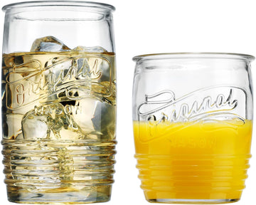 Original Mason Set of 8 Drinking Glasses 4-20 Oz Highball Glasses, and 4-13 Oz Whiskey Glass Cups For Everyday Home