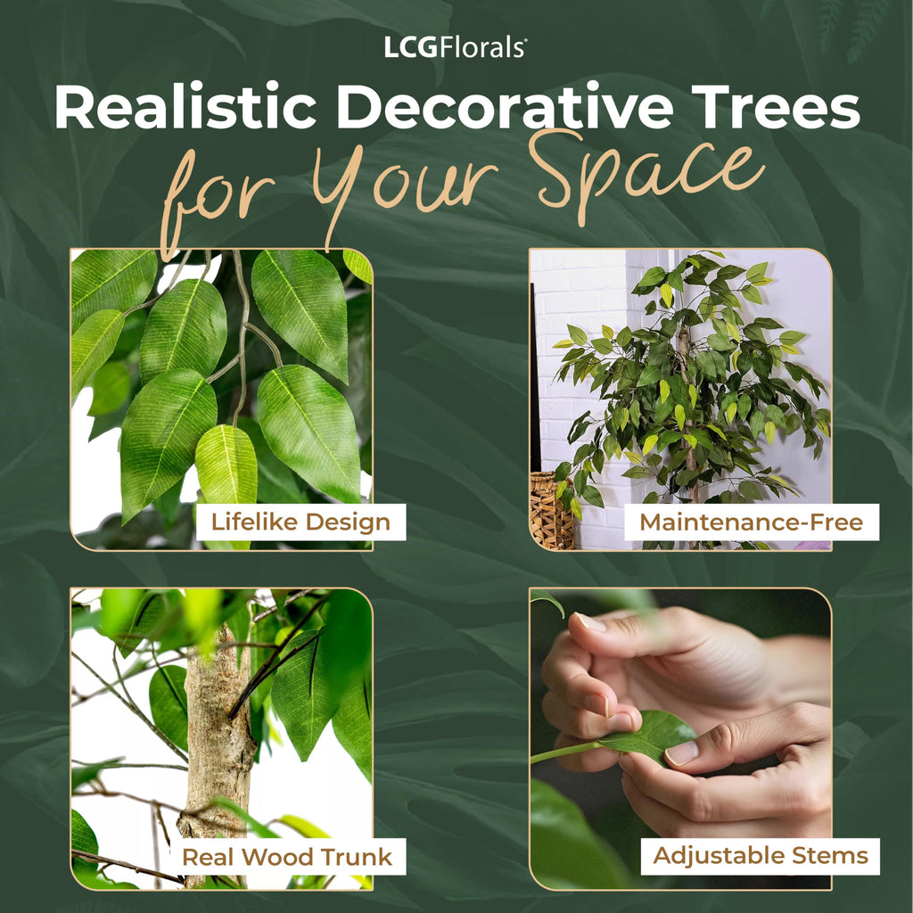 Artificial Tree, 6ft Artificial Ficus Tree in Copper Metal Pot with Real Wood Trunk by - Fake Faux Plants Indoor s