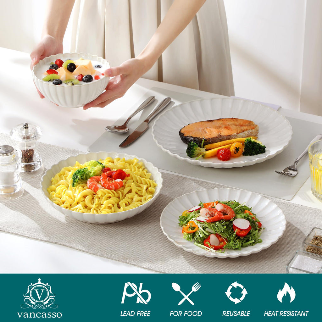 24 Pieces Dinnerware Sets, Ceramic Plates and Bowls Sets for 6