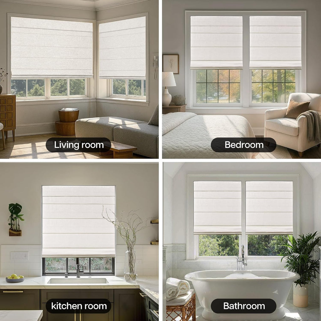 No Tools No Drill Cordless Roman Shades for Windows, Blackout Thermal Insulated UV Blocking Window Blinds