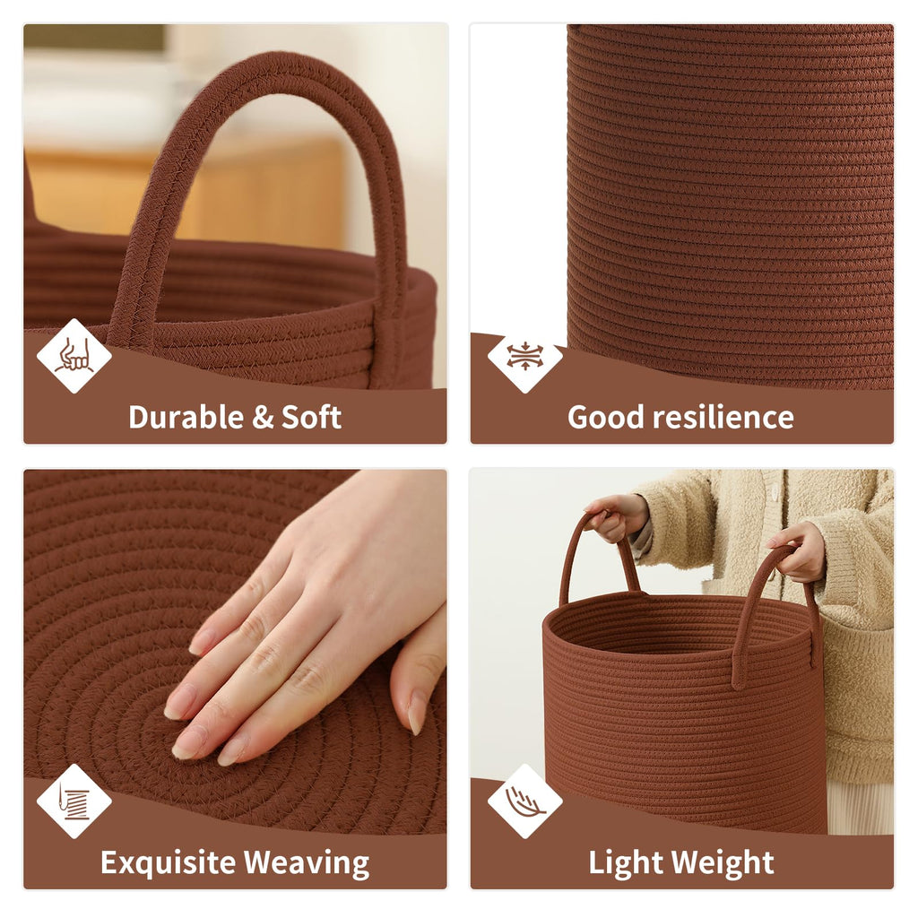 Basket Hamper Tall Rope Storage Woven for Blanket toys Dirty Clothes Bathroom Bedroom (Dark Brown, 60L/15.8Gal)