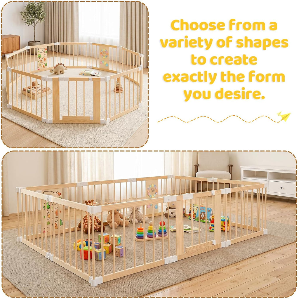 Baby Playpen with Montessori Toy, 10 Panels Foldable Play Yard Door Panel | Built-in Toys, Adjustable Multi-Shape