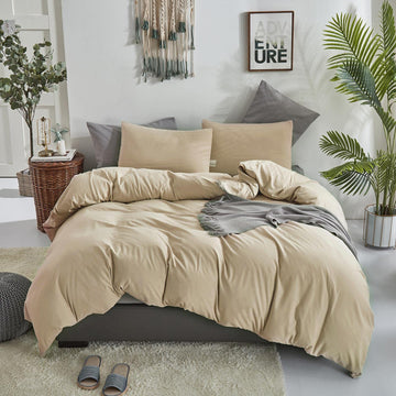 Champagne Comforter Set Bedding Set Women Solid Khaki Bed Comforter Set Plain Beige Breathable Blanket Men Light