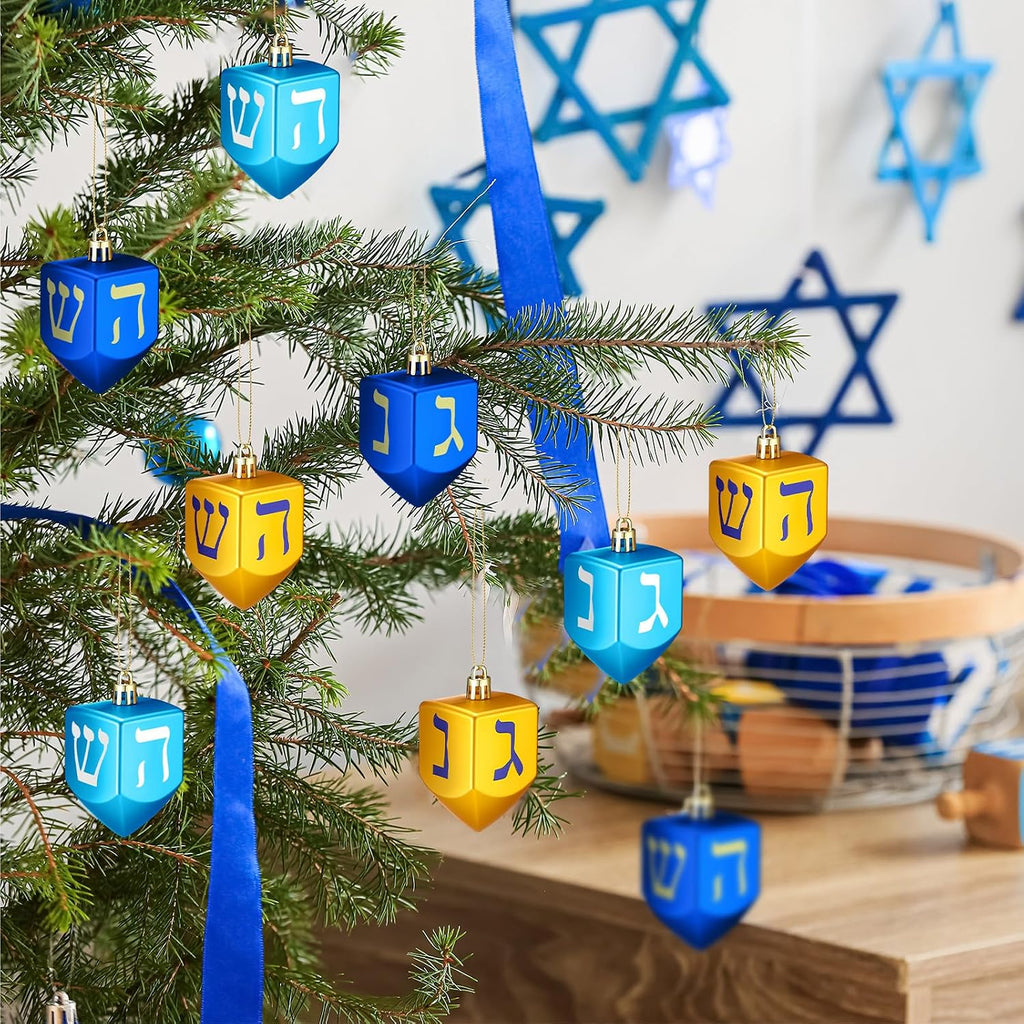 Hanukkah Hanging Ornaments for Tree Jewish Dreidel Ornaments Small Hanukkah Chanukah Dreidel Tree - Set of 24