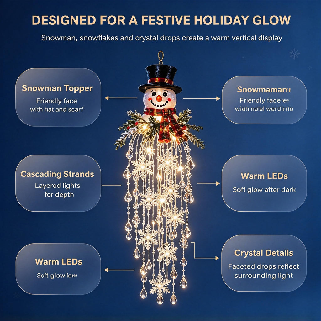 Crystal Cascade Christmas Light - Hanging Snowflake & Crystal LED Porch Decor (D)
