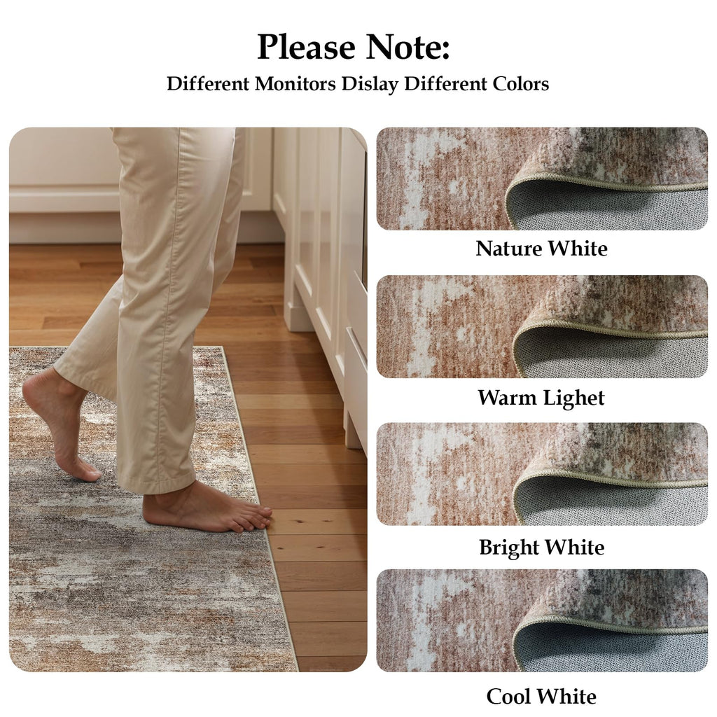 Runner Rug Washable Abstract: Non Slip Hallway Floor Mat Brown/Brick