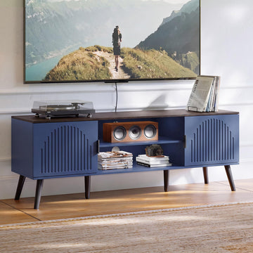 TV Stand with Open Shelves for 55/60 Inch TVs, Mid Century