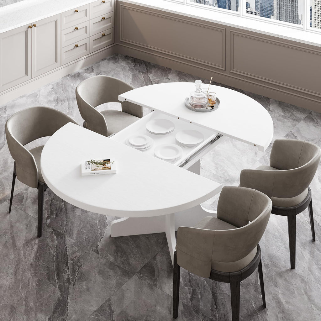 59" Round Extendable Dining Room Table for 6, Modern Oval Kitchen Table with Heavy Duty Wood Base, Dining Living