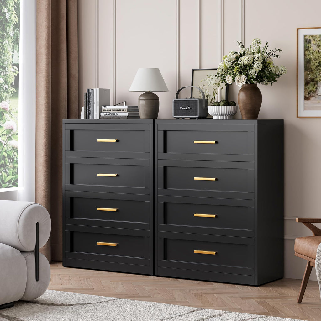 Black 4 Drawer Metal Dresser, Chest of Drawers for Closet, Bedroom Tall Dressers with Drawers, Metal Dressers &