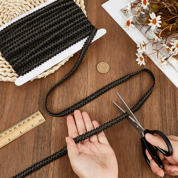 15 Black Yards Gimp Braid Trim 12mm Metallic Polyester Woven Braid Trim Decorative Gimp Trim Ribbon for Costume DIY