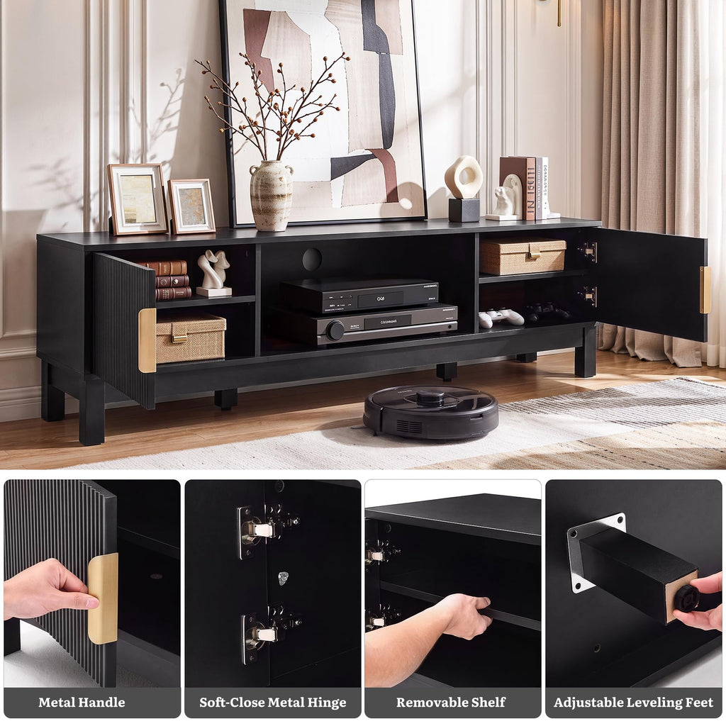 Mid-Century Modern Fluted TV Stand for TVs up to 75/80", Black