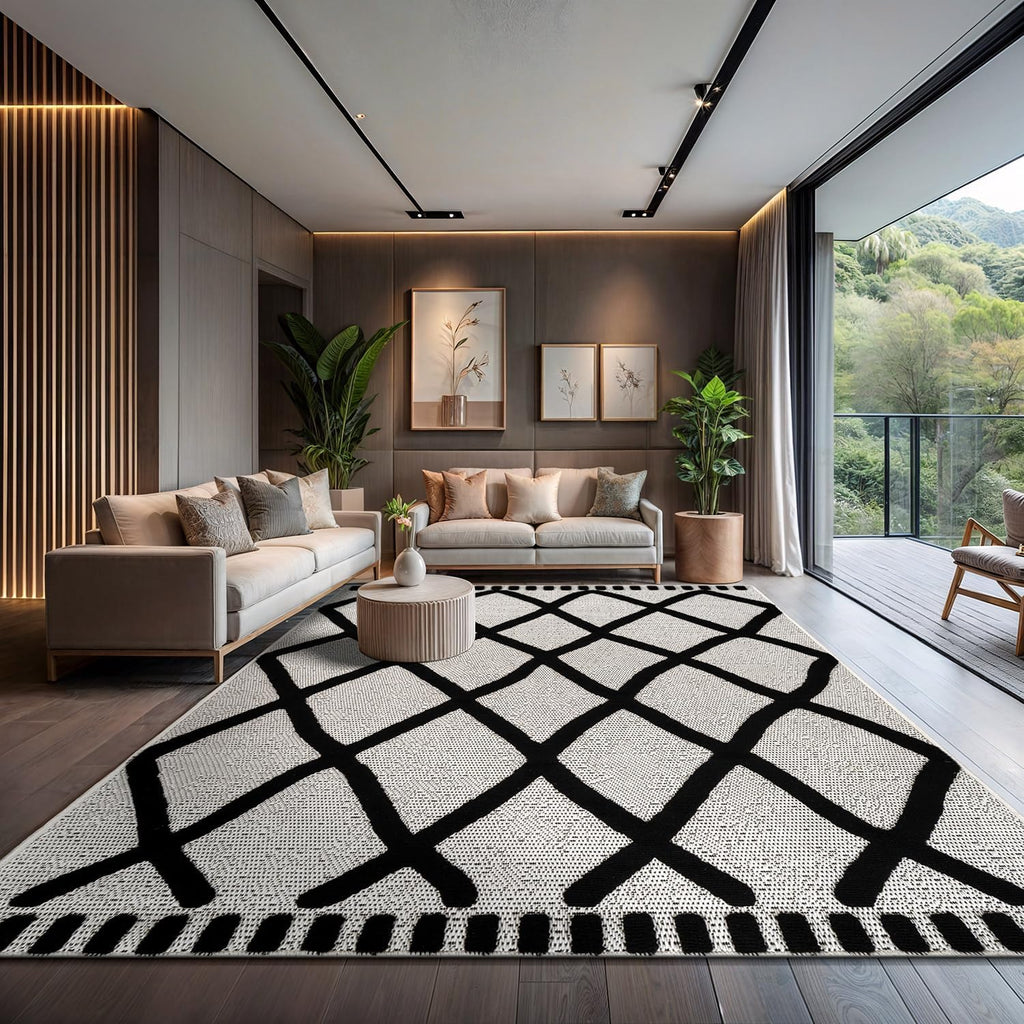 Modern Rug 10x14 Luxury Diamond Pattern Large Micro Loop Area Rugs Soft High-Low Pile Stain Resistant Easy to Clean