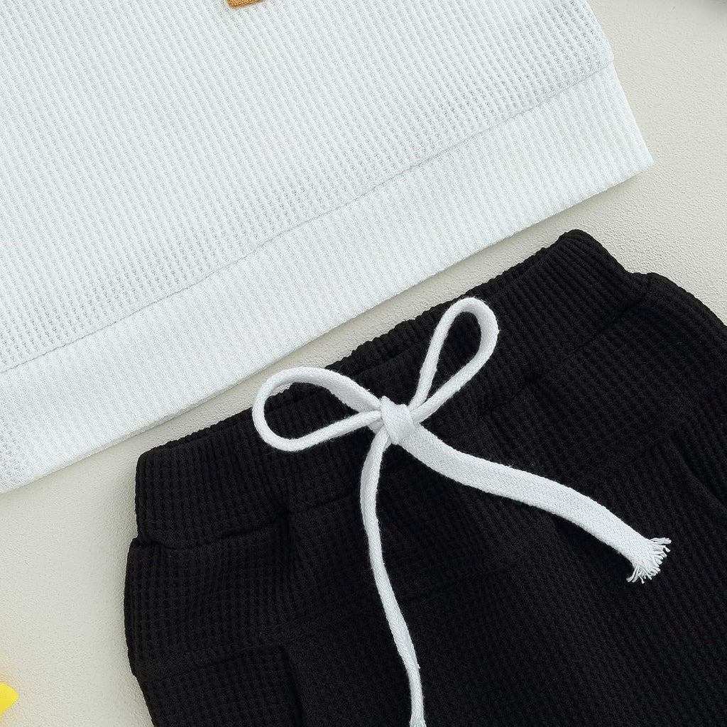 Toddler Baby Boy Fall Outfit Long Sleeve Crew Neck Contrast Color Sweatshirt Top Pant Cute Infant Waffle