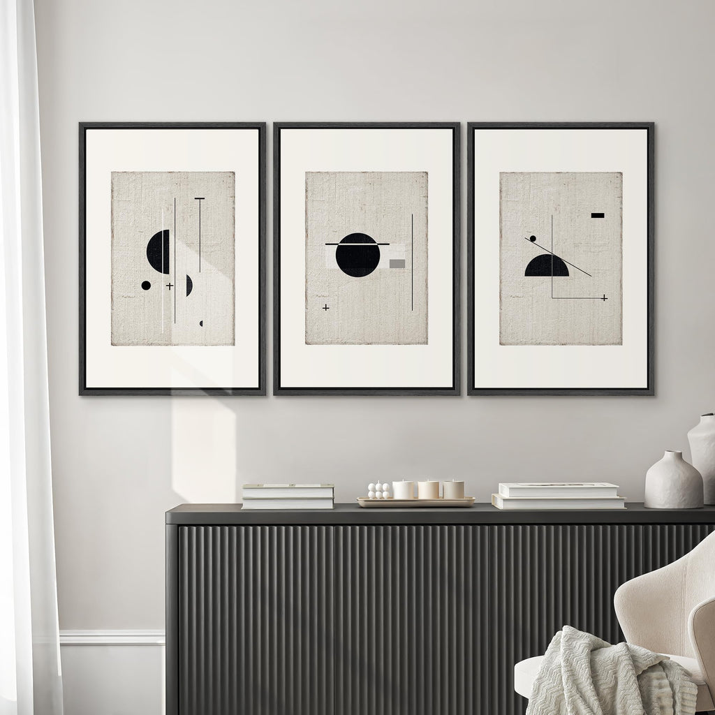 Framed Canvas Print Wall Art Set Mid-Century Modern Geometric Polygons Abstract Shapes Illustrations Modern Art