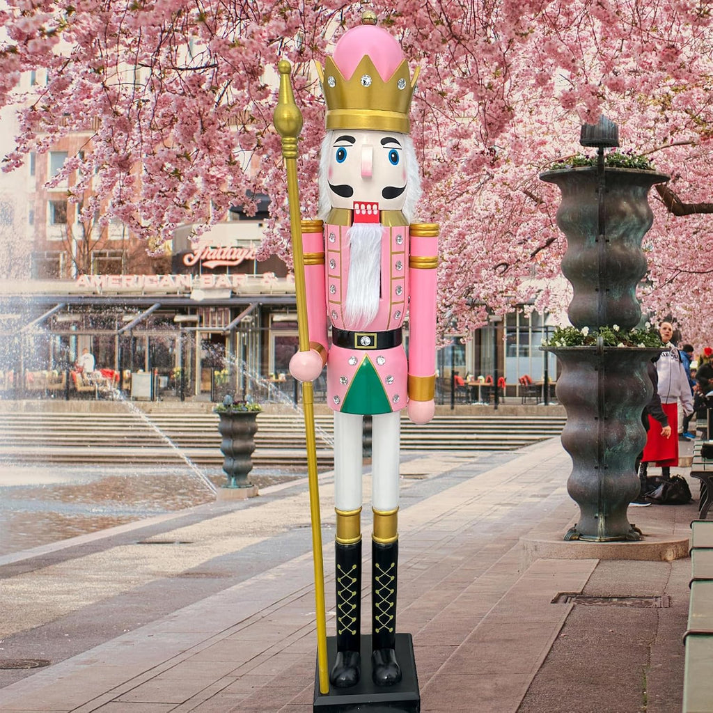 6 feet Tall Life Size Large Christmas Wooden Nutcracker King Pink BK16