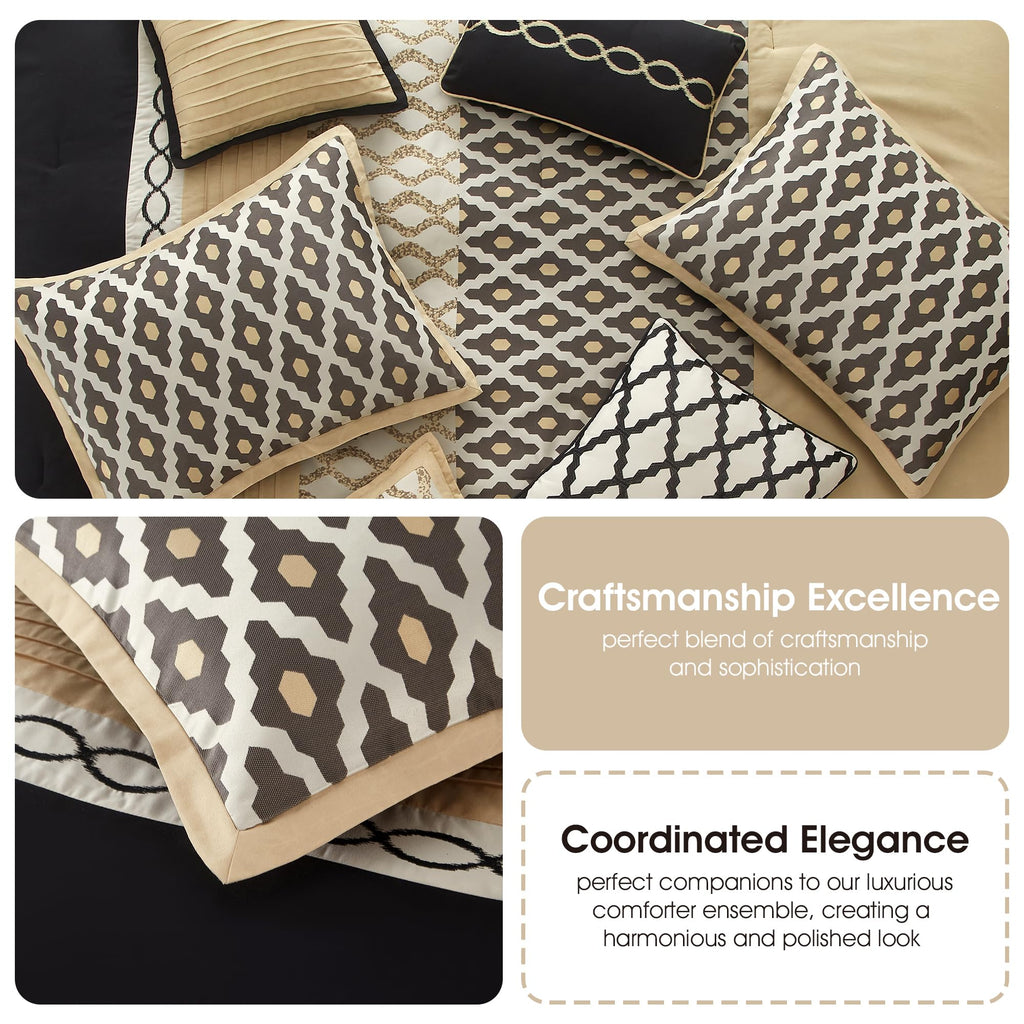 Black Gold Comforter Set, 10 Piece, Jacquard Bedding Comforters & Sets, Matching Bedskirt, Pillows & Shams