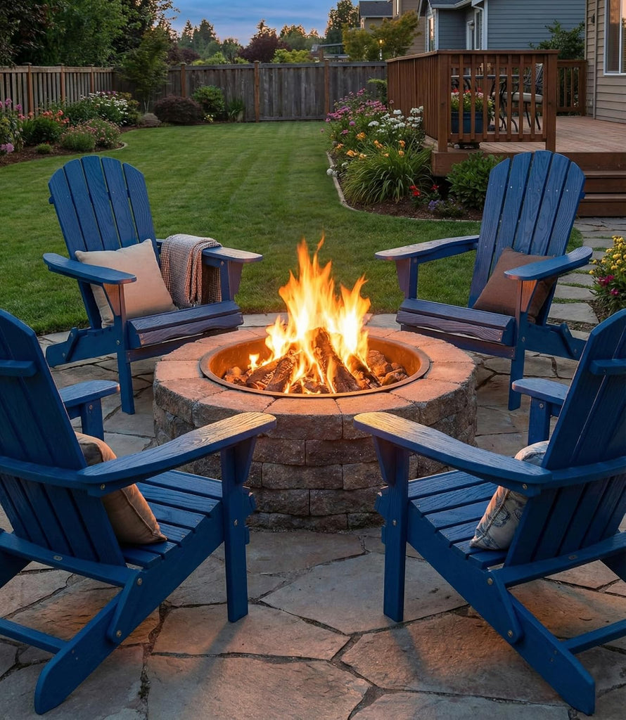 Outdoor Adirondack Chair Set of 2, Wooden Folding Patio Firepit Chairs with Pre-Assembled BackRest & Seat Board for
